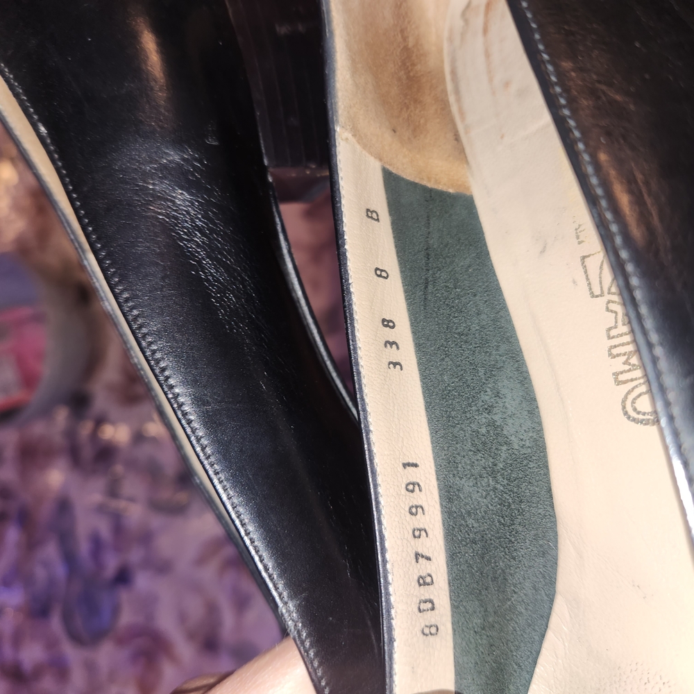 Salvatore Ferragamo Black Patent Leather Flats with Gold Accent - Picture 4 of 5